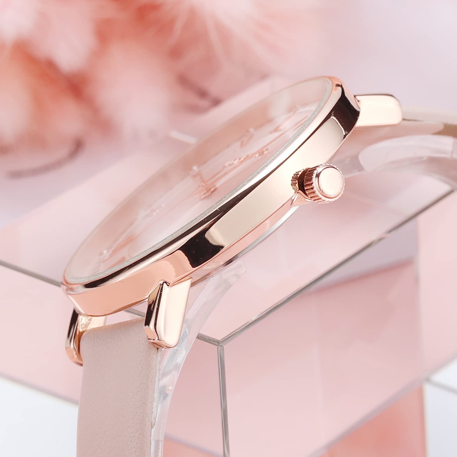 LONBUYS Women's Quartz Watch with Leather Strap,Waterproof Rose Gold Black Leather Band Wrist Watch Ladies Wristwatch for Dress Casual Business - Image 4